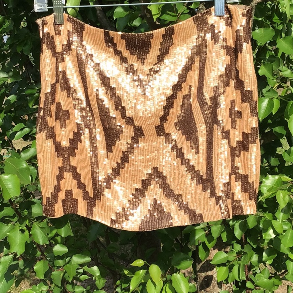 Haute Hippie Sequin Pencil Mini Skirt in Gold and Brown - Picture 6 of 16